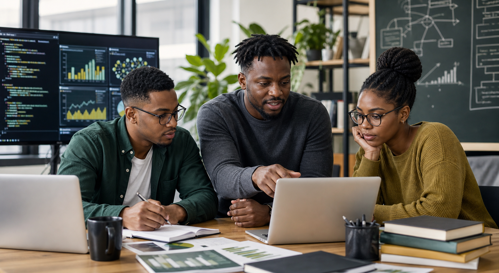 A tutor guiding university learners through coding, data analytics and dashboard work.